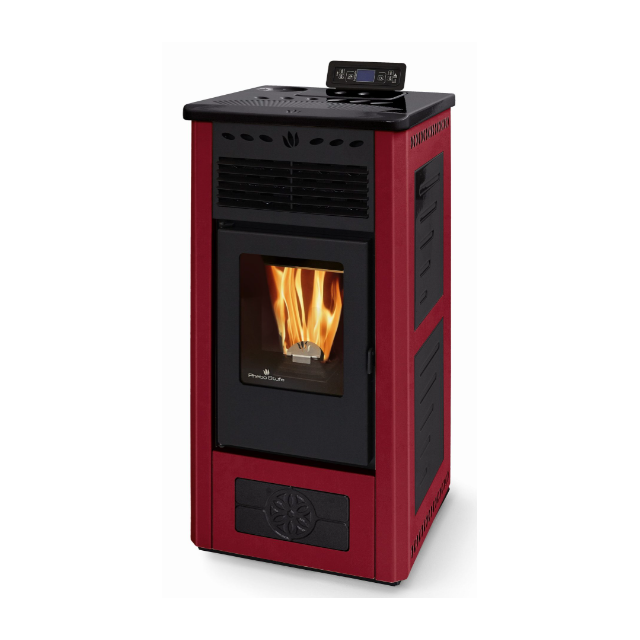 Soba pe peleti PHEBO Phoebe, putere termică 9.1 kW, culoare rosu-negru