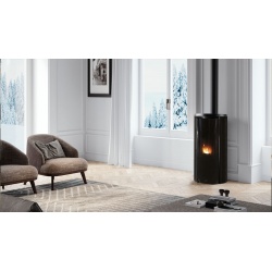 Sobă pe peleți etanșă EDILKAMIN Celia Air Tight C Magic, putere utila 2,7/7,2 kWcu laterale din sticlă neagra