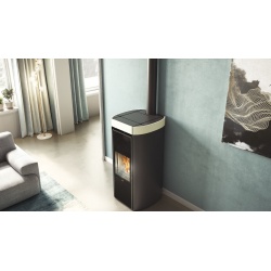 Sobă pe peleți EDILKAMIN Rada Air Tight C, putere utila 2,8/12,8 kW cu ieșire fum coaxială superioară, ceramică albă mată