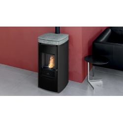 Sobă pe peleți EDILKAMIN Yana 9+ Evo, putere utila 4.3/9.2 kW cu laterale, blat și inserții ceramice din oțel, steatit