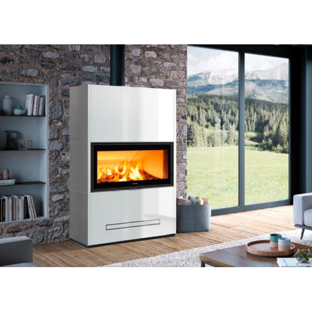 Soba pe lemne PIAZZETTA DAVOS4, placare cu majolică, clasa energetica A si putere nominala 14 kW