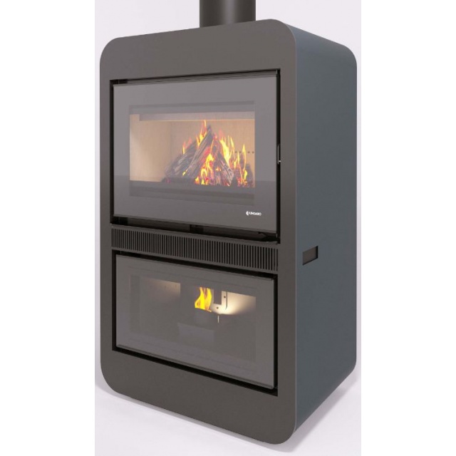 Sobă pe peleți și lemne UNGARO A2FCMBS, sistem combinat de aer, 536 × 850 × 1350 mm, putere nominala 18 kW