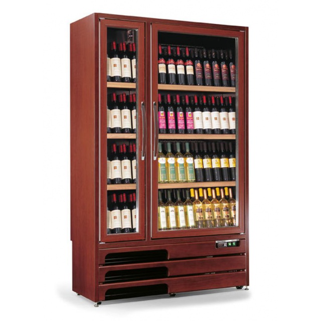 Vitrina de vinuri verticala Tecfrigo Grotta 600(2TV), 160 sticle, 1 zona temperatura, 2 usi, lemn maro