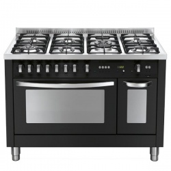 Aragaz Lofra Professional 120 PMND126GV+E/2Ci, 120x60cm, 7 arzatoare, 2 cuptoare gaz-electric, rotisor, grill , timer, negru