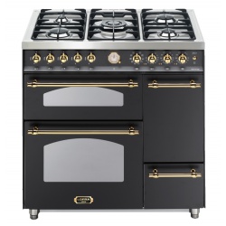 Aragaz Lofra Dolcevita90 RNM96MF2ET/CIF, 90x60cm, 5 arzatoare, 3 cuptoare, grill electric, timer, negru