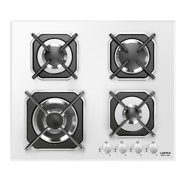 Plita incorporabila Lofra Mercurio HGB6H0, 60 cm, plita gaz, 4 arzatoare,sistem siguranta Stop-Gaz,sticla alba