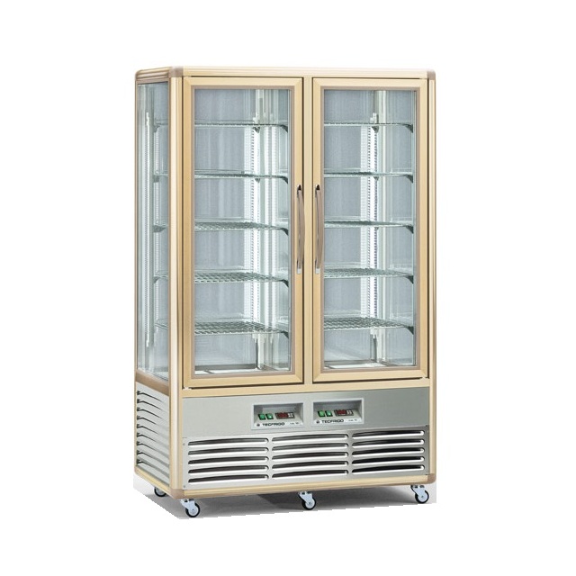 Vitrina frigorifica de cofetarie Tecfrigo Snelle 700 G-G, capacitate 700 l, 2 zone temperatura +4/+10°C, auriu/argintiu