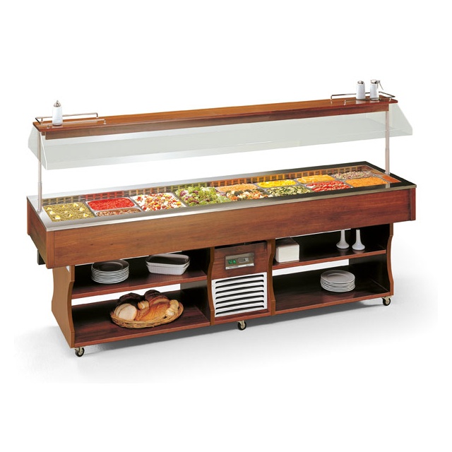 Vitrina frigorifica calda Tecfrigo ISOLA 8 M cu rafturi depozitare, temperatura +4 /+10C, maro