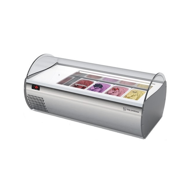 Vitrina frigorifica expunere ingrediente Tecfrigo MICROGEL 2 GN, pentru inghetata, temperatura +2/+8 °C, argintiu