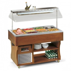 Vitrina frigorifica calda expunere produse Tecfrigo ISOLA 4 M BM, rafturi depozitare, temperatura +30/+90°C, maro
