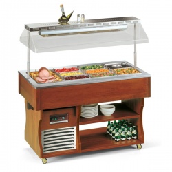 Vitrina frigorifica calda expunere produse Tecfrigo ISOLA 6 M BM, rafturi depozitare, temperatura +30/+90°C, maro