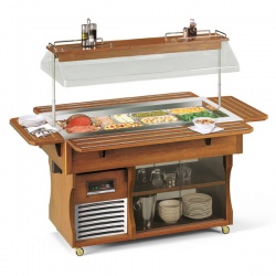 Vitrina frigorifica rece expunere produse Tecfrigo ISOLA GOURMET 4 M, rafturi depozitare, temperatura -1/0°C, maro