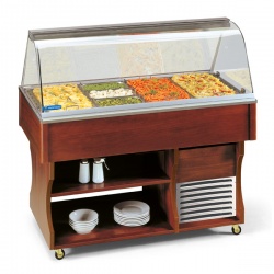 Vitrina frigorifica calda expunere produse Tecfrigo ISOLA MSERVICE 6 BM, rafturi depozitare, temperatura +30/+90°C, maro