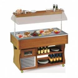 Vitrina frigorifica rece expunere produse Tecfrigo ISOLA RUGIADA 4 M, rafturi depozitare, temperatura -1/0°C, maro