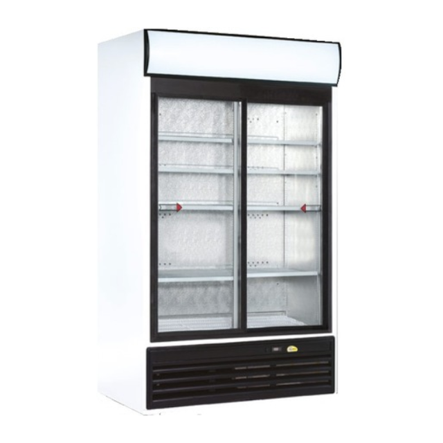 Vitrina bauturi Tecfrigo TFGC 1000, cu caseta luminoasa,capacitate 771 L, temperatura +1/+10º C, alb/negru