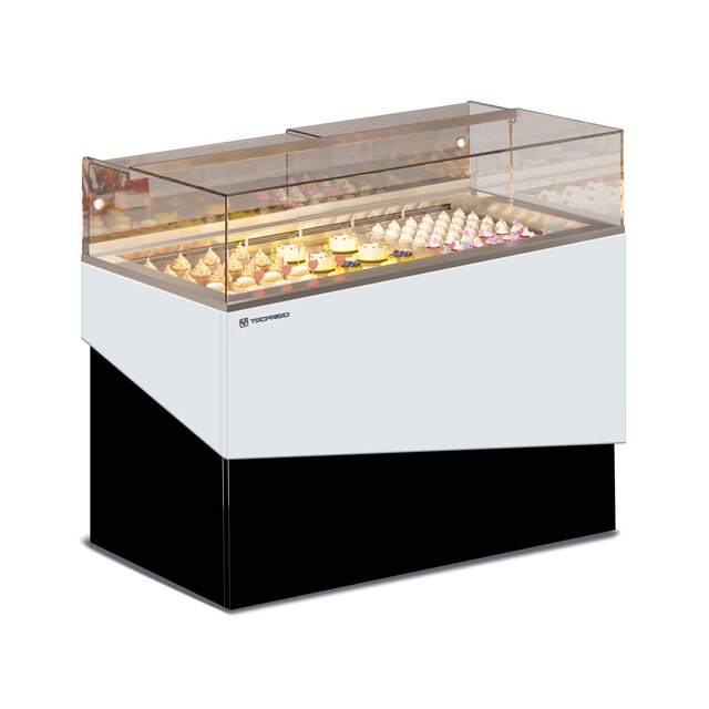 Vitrina orizontala pentru cofetarie Tecfrigo Gilda 2, temperatura +4/+10 ºC, alb/negru