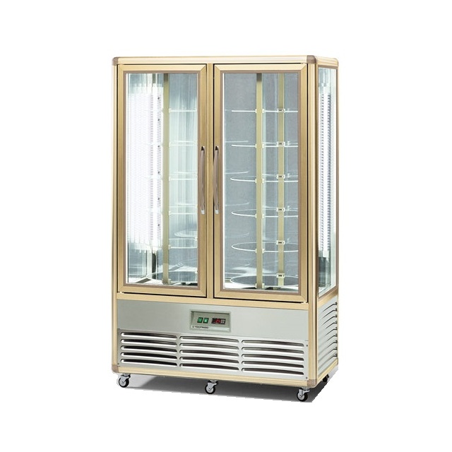 Vitrina frigorifica cofetarie Tecfrigo Snelle 700 R, 2 usi, capacitate 700l, temperatura +4/+10 ºC, auriu/argintiu