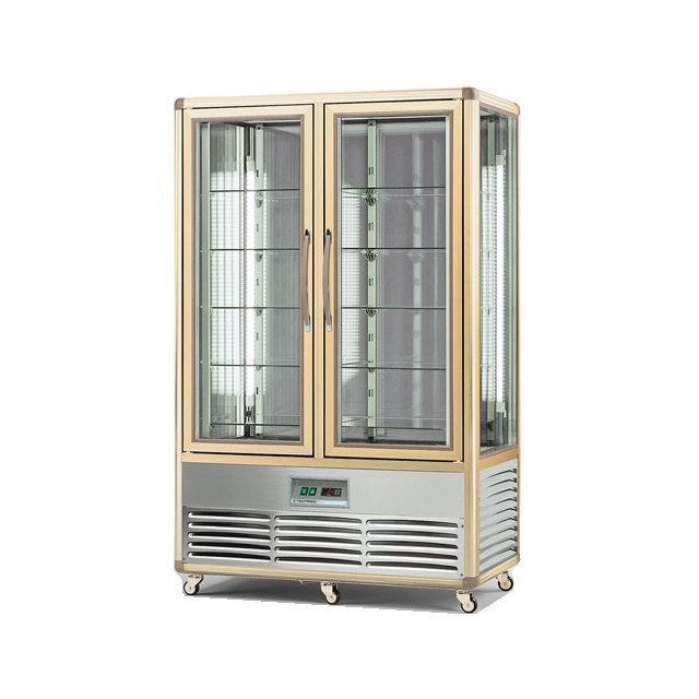 Vitrina frigorifica cofetarie Tecfrigo Snelle 700 Q, 2 usi, capacitate 700l, temperatura +4/+10 ºC, auriu/argintiu