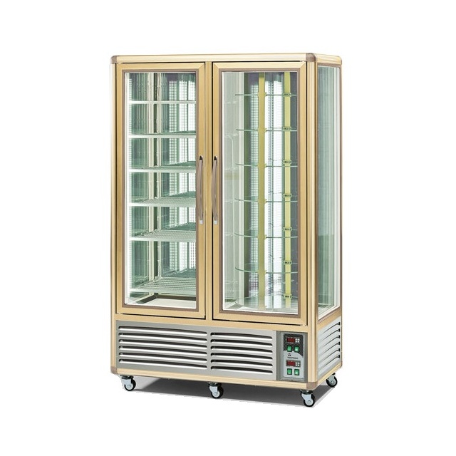 Vitrina frigorifica cofetarie Tecfrigo Snelle 750 GBT-R, 2 usi, 750l, 2 zone temperatura -10-19/ +4+10 ºC, auriu/argintiu