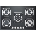 Plita incorporabila Lofra Sirio HGN7E0, 75 cm, plita gaz, 5 arzatoare,sistem siguranta Stop-Gaz,sticla neagra