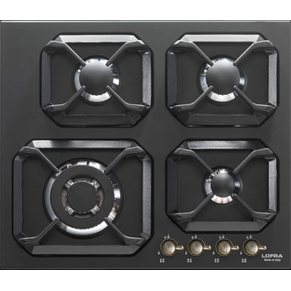 Plita incorporabila Lofra Dolcevita HRNM6G0/GA, 60 cm, plita gaz, 4 arzatoare,sistem siguranta Stop-Gaz,butoane bronz, negru mat
