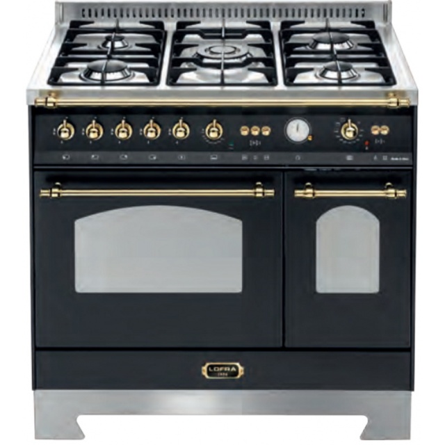 Aragaz Lofra Dolcevita RNMD96GVGTE/Ci, 90x60 cm, gaz, 5 arzatoare, grill, 2 cuptoare gaz-electric, timer, negru