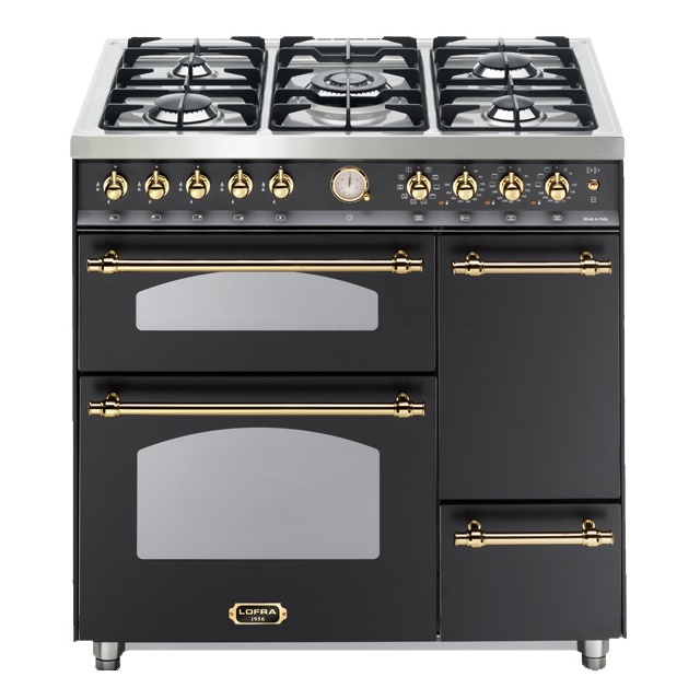 Aragaz Lofra Dolcevita RNMT96MF2ET / CIF, 90x60cm, gaz, 5 arzatoare, 2 cuptoare, grill, rotisor, timer, negru