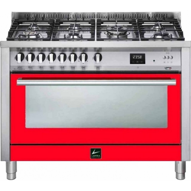 Aragaz Lofra Professional 120 PNMG126GVGT/2Ci 120X60cm, 7 arzatoare, cuptor gaz, rotisor - grill, ventilare dubla, timer, Rosu