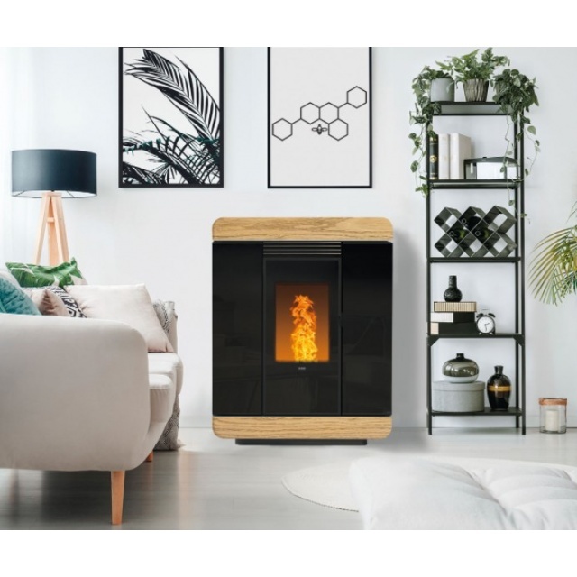 Soba pe peleți KLOVER DIVA WOOD AIR, canale de fum cu autocuratare, inspecție frontală totală
