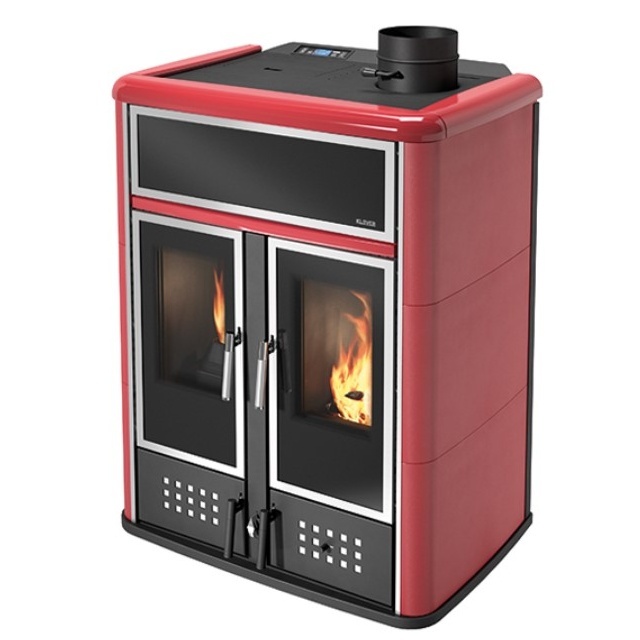 Soba pe peleți KLOVER DUAL putere 16,10 KW, ușile antifoc echipate cu geam dublu ceramic