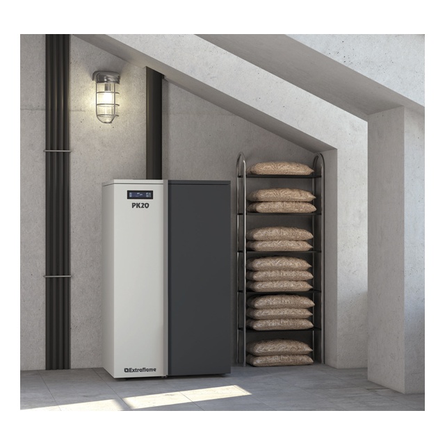 Cazan pe peleti NORDICA PK20, putere 20,0 kW-N, culoare gri deschis / gri închis