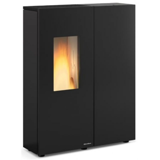 Soba pe peleti subtire, ermetica cu sistem de conducte NORDICA SHARON PLUS STEEL, putere 10.0 kW-N, culoare negru