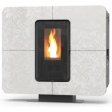 Soba pe peleti THERMOROSSI SlimQuadro Idra Cristallo, dimensiuni 992X1109X319 cm, culoare ivory, flori de fildes