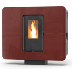 Soba ermetica pe peleti THERMOROSSI SlimQuadro 11 Style Cristallo, dimensiuni 990X1118X318 mm, culoare bordeaux