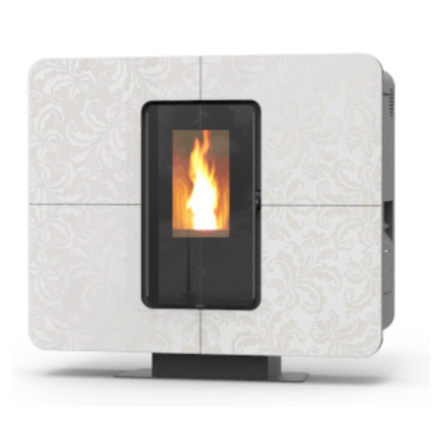 Soba ermetica pe peleti THERMOROSSI SlimQuadro 11 Style Cristallo, dimensiuni 990X1118X318 mm, culoare flori de fildes