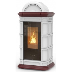 Soba pe peleti THERMOROSSI Lienz Plus, dimensiuni 1323X660X641 mm, culoare alb si bordeaux