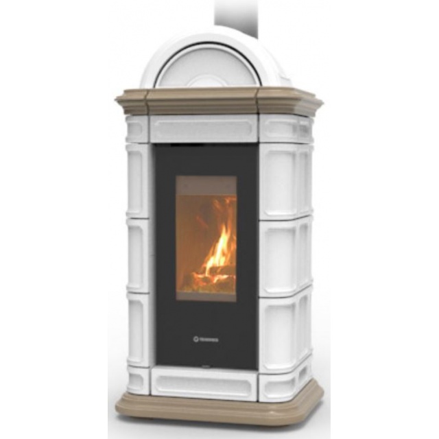 Soba pe lemne THERMOROSSI Lien Evo Wood Maiolica, dimensiuni 1323X636X660 mm, culoare alb si crem