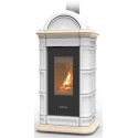 Soba pe lemne THERMOROSSI Lien Evo Wood Maiolica, dimensiuni 1323X636X660 mm, culoare alb si bej