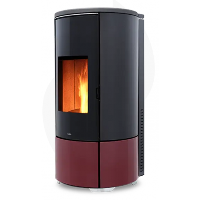 Sobă pe peleți cu evacuare superioară NOBIS ROUND TOP A8, dimensiuni 53 x 58 x 113 cm, culoare bordeaux