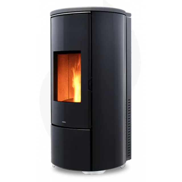 Sobă pe peleți cu evacuare superioară NOBIS ROUND GLASS A8, dimensiuni 53 x 54 x 113 cm, culoare negru