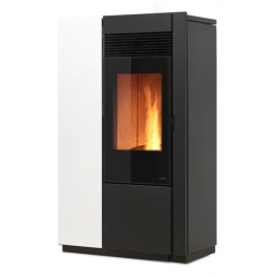 Soba pe peleti cu ventilatie frontala NOBIS ELENA 12, dimensiuni 71 x 119 x 36 cm, culoare alb