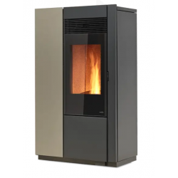 Soba pe peleti cu ventilatie frontala NOBIS ELENA 12, dimensiuni 71 x 119 x 36 cm, culoare bej-gri
