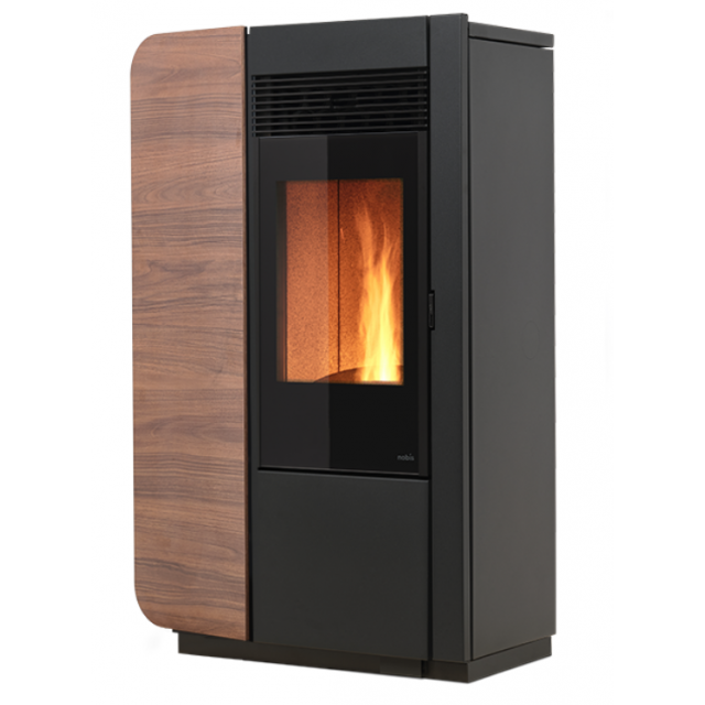 Soba pe peleti cu ventilatie frontala NOBIS ELENA STYLE 12, dimensiuni 71 x 119 x 36 cm, culoare lemn natur