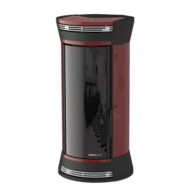 Soba cu tehnologie aqua MORETTI DESIGN CLESSIDRA GLASS 19, putere 19 kw, culoare bordeaux